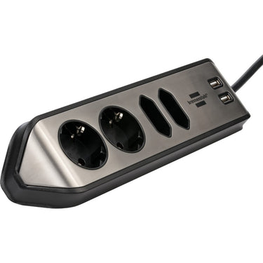 Brennenstuhl ®estilo hoekaansluitdoosstrook met usb laadfunctie 4-weg 2x b eschermend contactdoos 2x euro zilver zwart