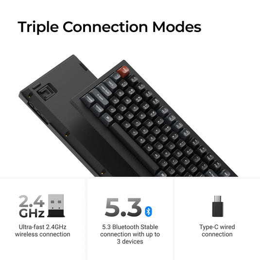 Keychron v1 ultra 8k wireless custom mechanical keyboard (zwart, us lay-out (qwerty), silk pom brown, 75%, rgb, hot swap, 2.4 ghz | bluetooth 5.3 | usb-c)