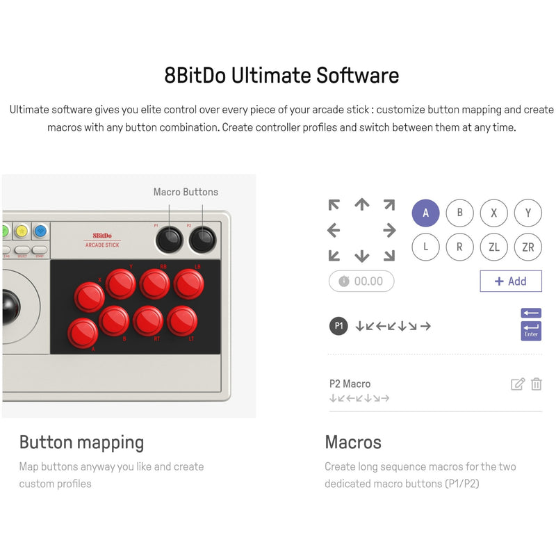 Chargez l'image dans la visionneuse de la galerie, 8bitdo arcade stick joystick (grijs, switch 1, switch 2, pc, bluetooth 2.4g usb-c)
