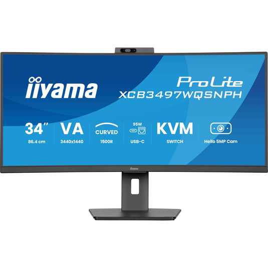 Iiyama prolite xcb3497wqsnph-b1 34 curved ultrawide monitor (zwart, 2x hdmi, displayport, 2x usb-a, 4x usb-c, rj-45)