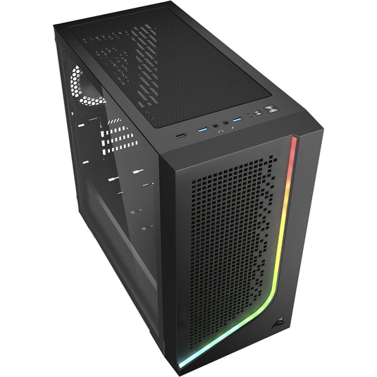 Sharkoon j1000 argb midi tower behuizing (zwart | 3x usb-a | rgb | tempered glass)