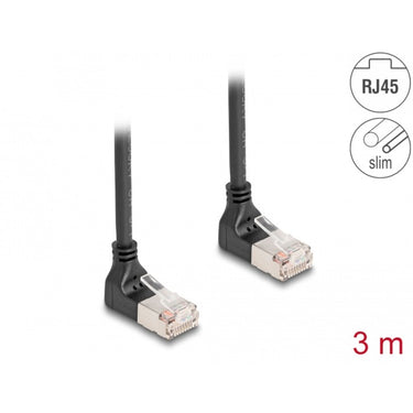 Delock rj45 network cable cat.6a s ftp slim 90° upwards upwards angled 3 m kabel (zwart)