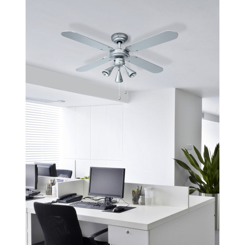 Load image into Gallery viewer, Bestron dlhb42s plafondventilator met verlichting (zilver donkerblauw, ø 102 cm | met zomer- winterfunctie | 3x gu10 ledlampjes)
