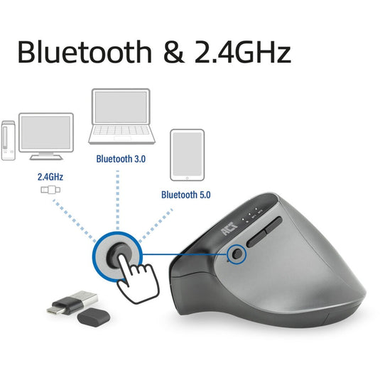 Act connectivity draadloze ergonomische muis met bluetooth en usb-c usb-a (zilver zwart, 1000 - 2400 dpi)