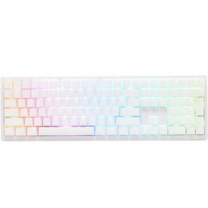 Ducky zero 6108 pure white rgb mechanisch gaming toetsenbord (wit, us lay-out (qwerty), cherry mx2a speed silver, 100%, rgb leds, double-shot pbt, hot swap, 2.4ghz | bluetooth | usb-c)
