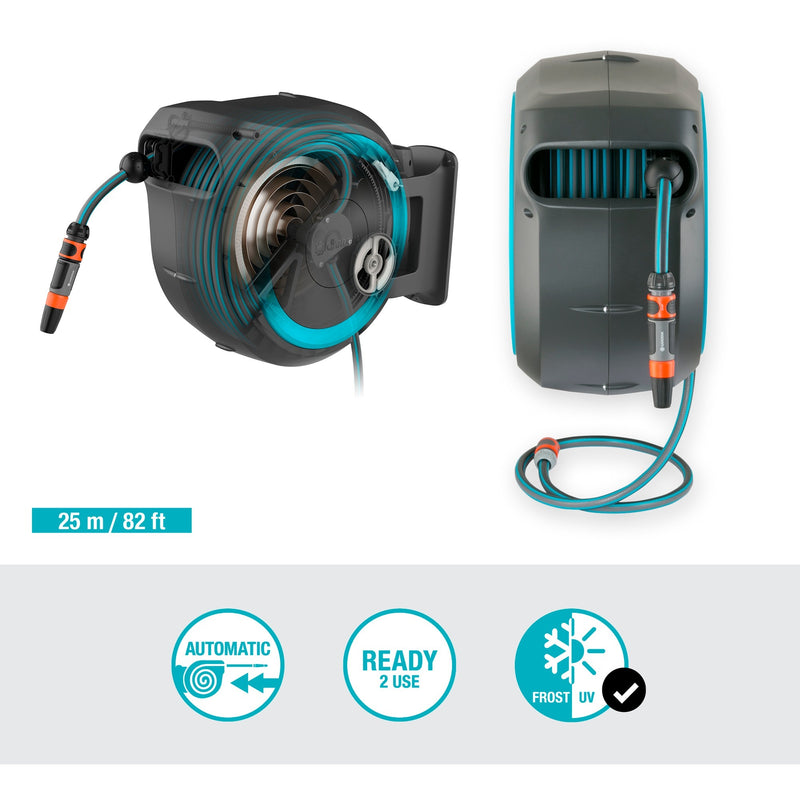 Load image into Gallery viewer, Gardena wandslangenbox rollup m l slanghaspel (grijs turquoise, 18620-20, 25 m)
