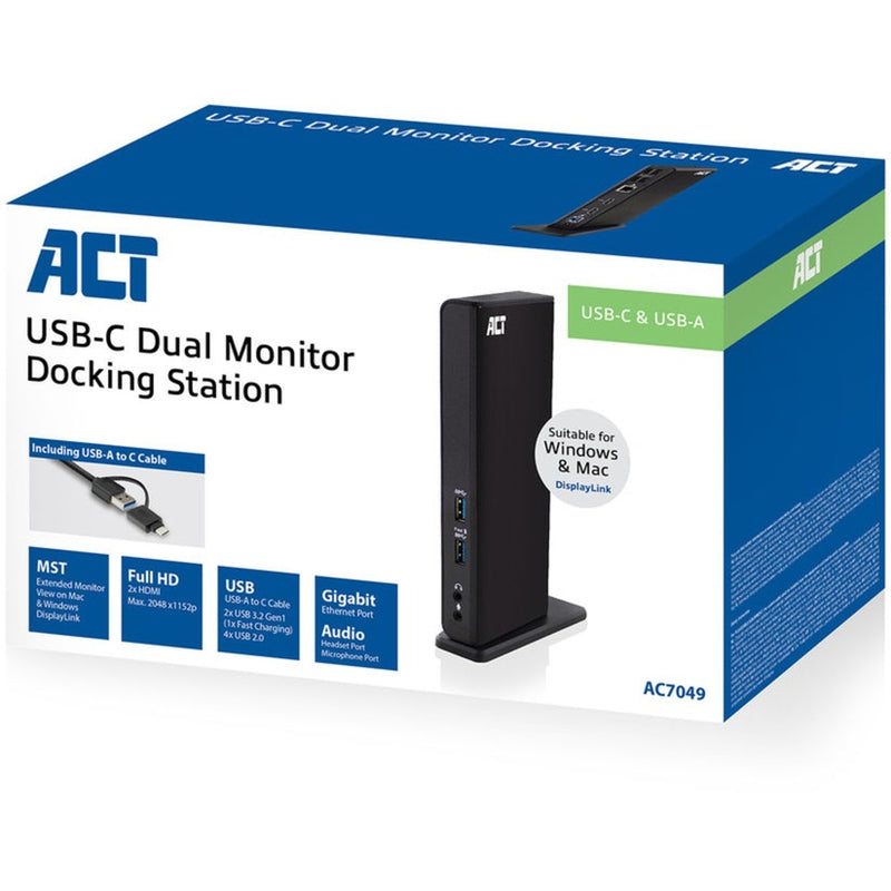 Afbeelding laden in galerijviewer, Act connectivity usb-c of usb-a dual monitor docking station (zwart)
