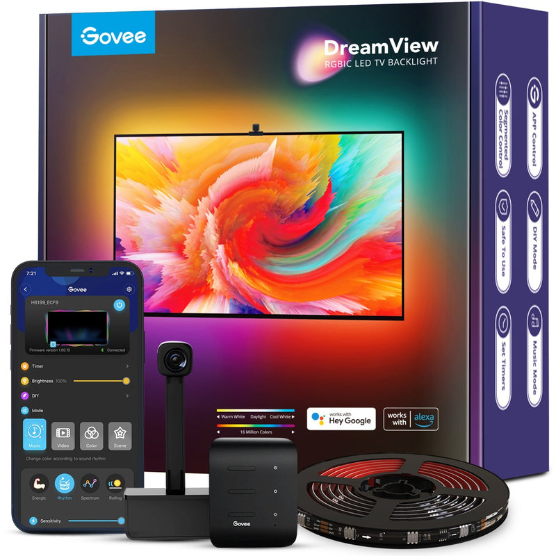 Laden Sie das Bild in Galerie -Viewer, Govee h6199 dreamview t1 tv achtergrondverlichting sfeerverlichting (5 meter, rgbic, wifi, bluetooth, voor 75 - 85 inch tv's)
