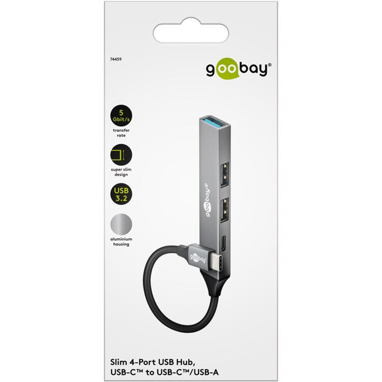 Load image into Gallery viewer, Goobay slanke usb-hub met 4 poorten, usb-c naar usb-c usb-a, 5 gbit s (lichtgrijs)
