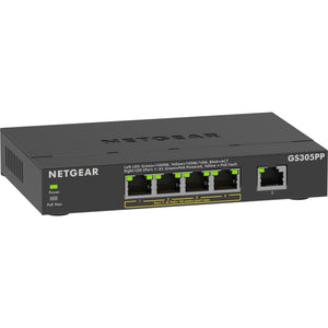 Netgear 5-port gigabit ethernet poe+ unmanaged switch (gs305pp) (zwart)