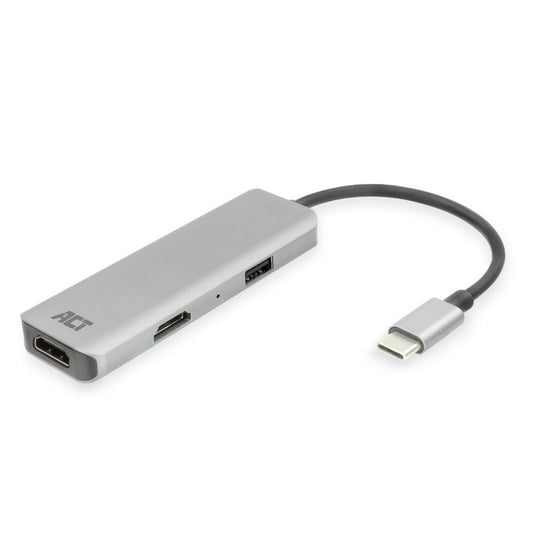 Act connectivity usb-c 4k multiport adapter voor 2 hdmi schermen, usb-a datapoort (aluminium)