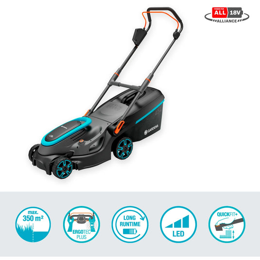 Gardena accugrasmaaier powermax 37 36v p4a set (zwart grijs, 2x li-ion accu 4,0ah, power for all alliance)