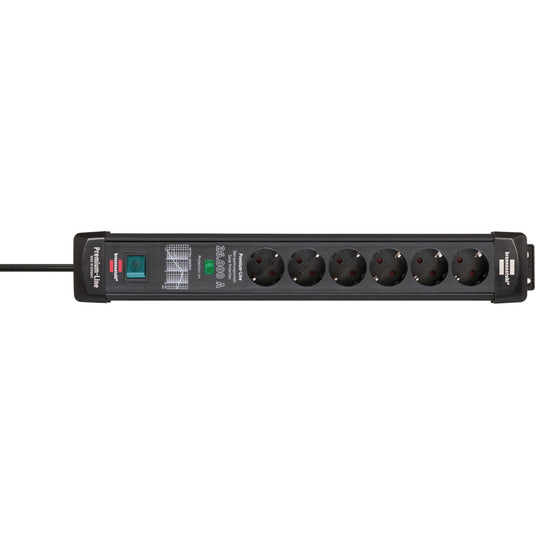 Brennenstuhl premium-line stekkerdoos 6-voudig stekkerdoos (zwart, 1,8 meter, 26.000a overspanningsbeveiliging)