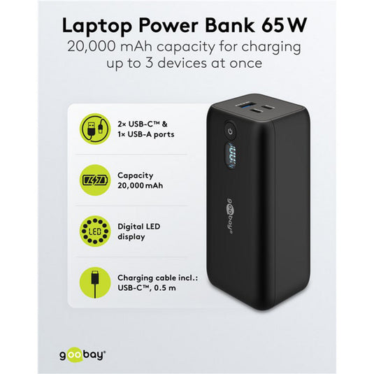 Goobay laptop powerbank (zwart, 20,000 mah, power delivery)