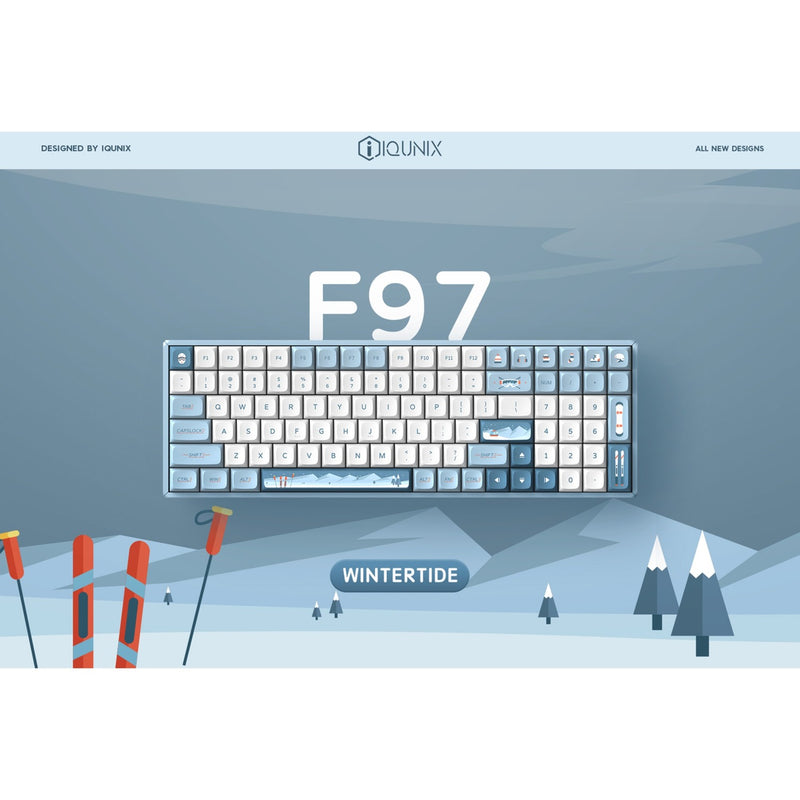 Load image into Gallery viewer, Iqunix f97 wintertide wireless mechanical keyboard, gaming toetsenbord (lichtblauw, us lay-out, cherry mx brown, rgb leds, 96%, hot-swappable, pbt, 2.4ghz | bluetooth 5.1 | usb-c)
