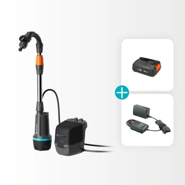 Load image into Gallery viewer, Gardena accu regentonpomp 2400 comfortautomatic 18v p4a gebruiksklare set incl. accu en oplader (donkergrijs zwart, 14605-20 | pomp | accu | oplader | buis en aansluiting)

