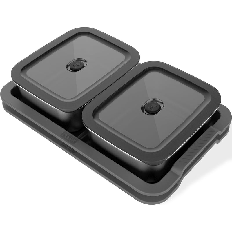 Load image into Gallery viewer, Weber works-voorbereidings- en serveerset container (roestvrij staal grijs, 2 roestvrijstalen vershoudbakjes, 2 dienbladen, 1,8 liter per bakje)
