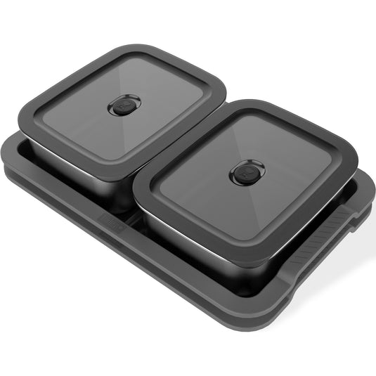 Weber works-voorbereidings- en serveerset container (roestvrij staal grijs, 2 roestvrijstalen vershoudbakjes, 2 dienbladen, 1,8 liter per bakje)