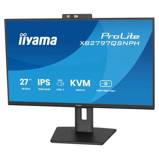 Iiyama prolite xb2797qsnph-b1 27 monitor (zwart, hdmi, displayport, usb-c, lan, audio, webcam)