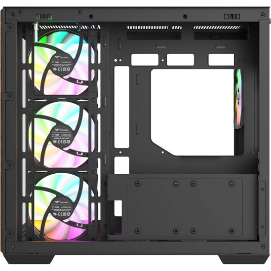 Thermaltake view 380 ws argb midi tower behuizing (zwart houtkleur | 2x usb-a | 1x usb-c | rgb | tempered glass)
