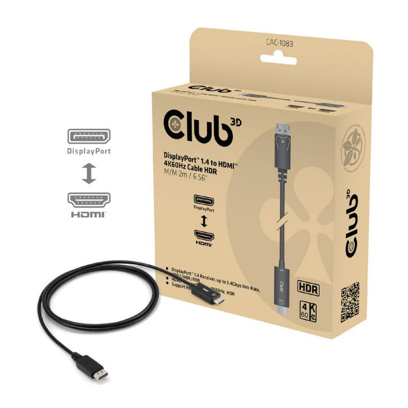 Laden Sie das Bild in Galerie -Viewer, Club 3d displayport 1.4 to hdmi 4k60hz kabel adapter (zwart, hdr m m 2m)
