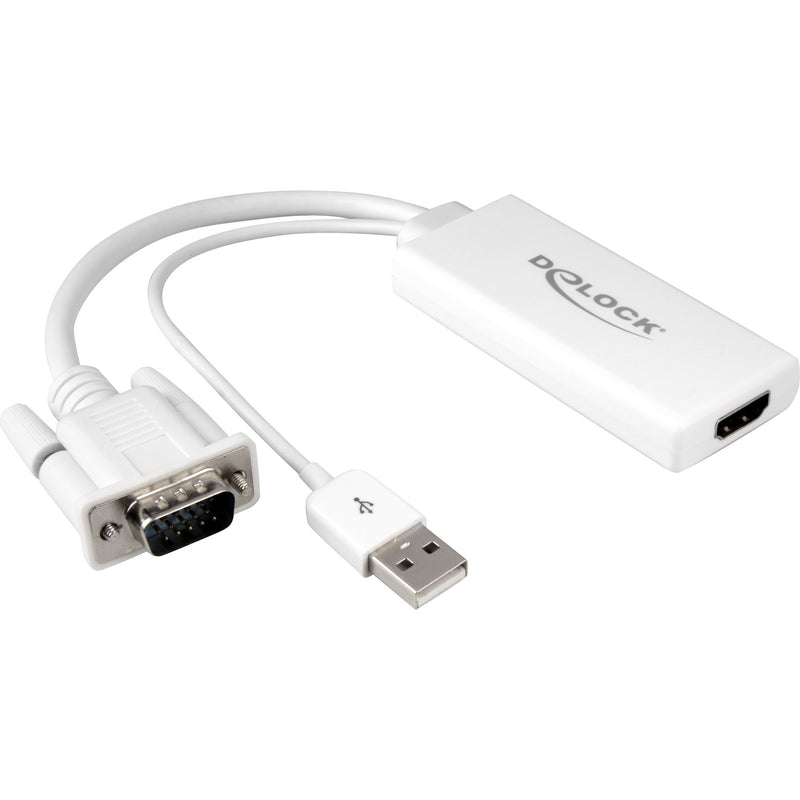 Afbeelding laden in galerijviewer, Delock vga (male) + usb-a (male) naar hdmi (female) adapter (wit, 0,25 meter)
