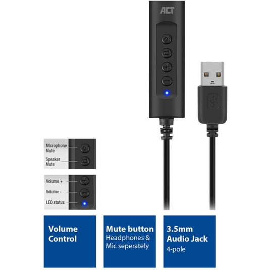 Act connectivity usb-a externe geluidskaart (zwart)
