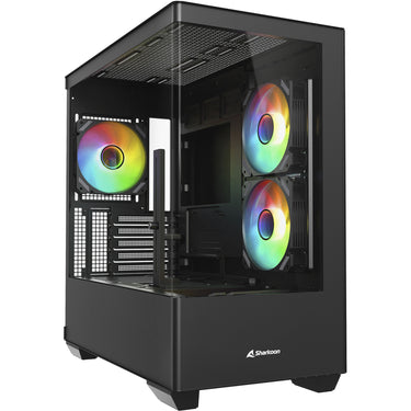Sharkoon elite shark cm100 midi tower behuizing (zwart | 2x usb-a | 1x usb-c | rgb | tempered glass)