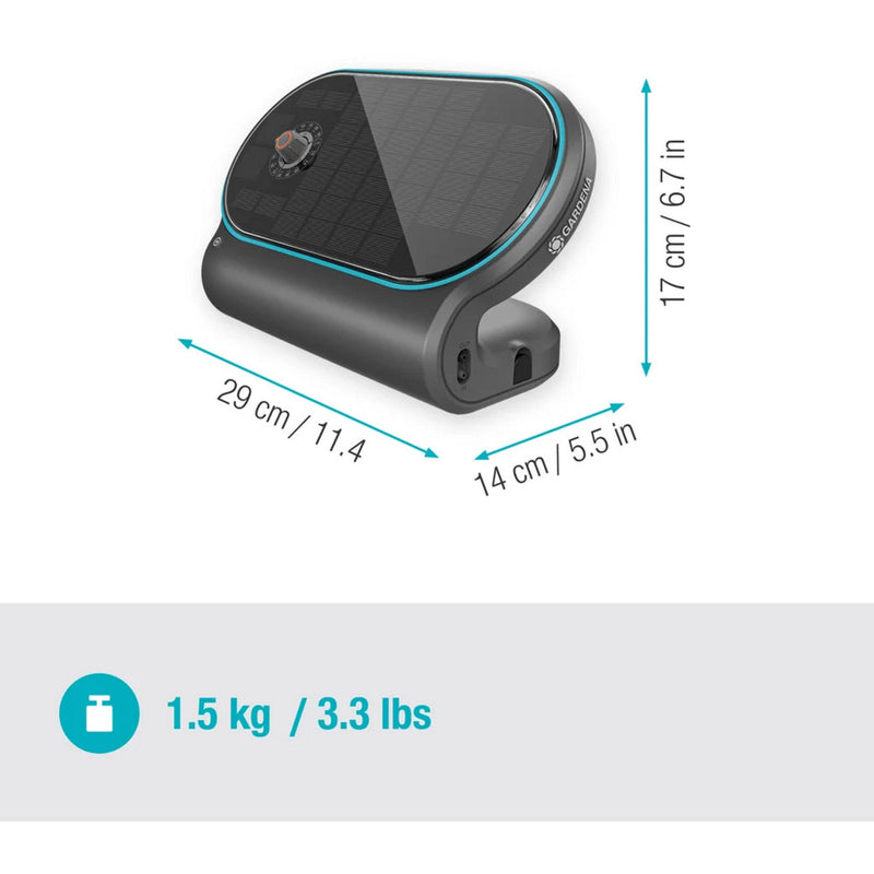 Chargez l'image dans la visionneuse de la galerie, Gardena aquabloom set l voor bewatering op zonne-energie besproeiingscomputer (grijs turquoise, automatisch besproeiingssysteem, accu inbegrepen)
