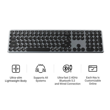 Keychron b5 pro-k8 toetsenbord (wit, us lay-out (qwerty), scissor switches, 100%, abs keycaps, 2.4 ghz bluetooth usb)