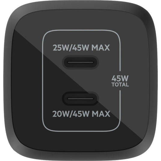 Belkin boostcharge pro 2-poorts usb-c gan-wandlader met pps (45 w) (zwart)