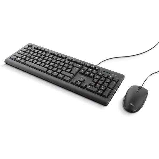 Trust primo keyboard mouse set desktopset (zwart, us lay-out (qwerty), membraan, 100%)