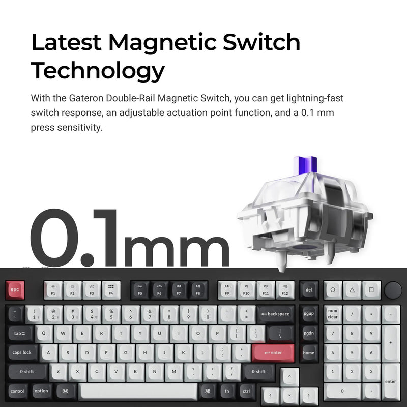 Load image into Gallery viewer, Keychron q5 he qmk wireless custom keyboard (wit, us lay-out (qwerty), gateron double-rail magnetic nebula, 96%, rgb leds, osa double-shot pbt, hot swap, knob, 2.4ghz | bluetooth 5.1 | usb-c)
