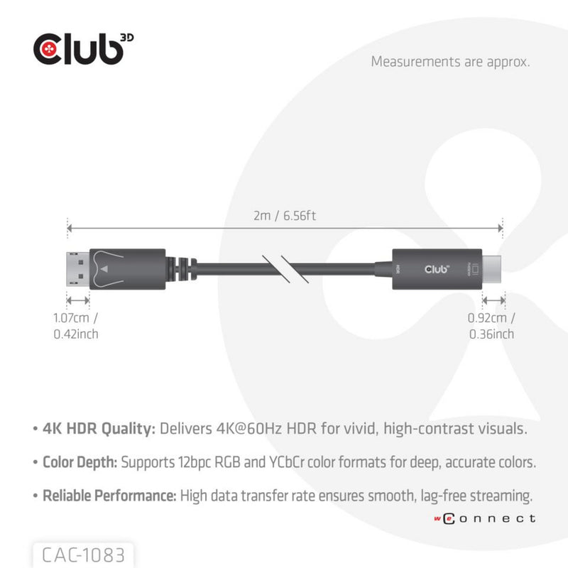 Laden Sie das Bild in Galerie -Viewer, Club 3d displayport 1.4 to hdmi 4k60hz kabel adapter (zwart, hdr m m 2m)
