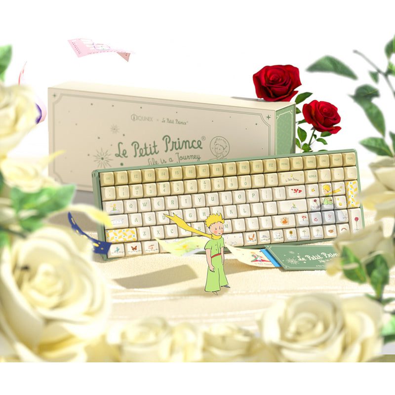 Load image into Gallery viewer, Iqunix f97 floral date rgb mechanisch gaming toetsenbord (groen, us lay-out (qwerty), iqunix little prince, 96%, rgb leds, hot-swappable, pbt, 2.4ghz | bluetooth 5.1 | usb-c)
