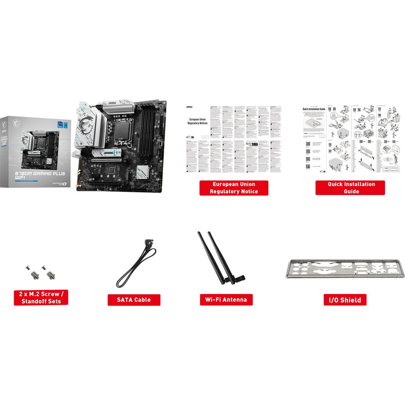 Load image into Gallery viewer, Msi b760m gaming plus wifi socket 1700 moederbord (zwart zilver, raid, 2.5 gb-lan, wi-fi 6e, bt, sound, µatx)
