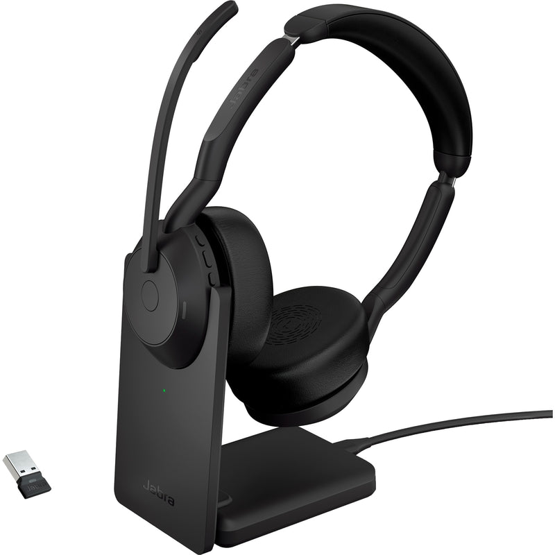 ギャラリービューアに画像をロードする, Jabra evolve2 55, incl. oplaadstandaard on-ear headset (zwart, stereo, uc, usb-a, link380a)
