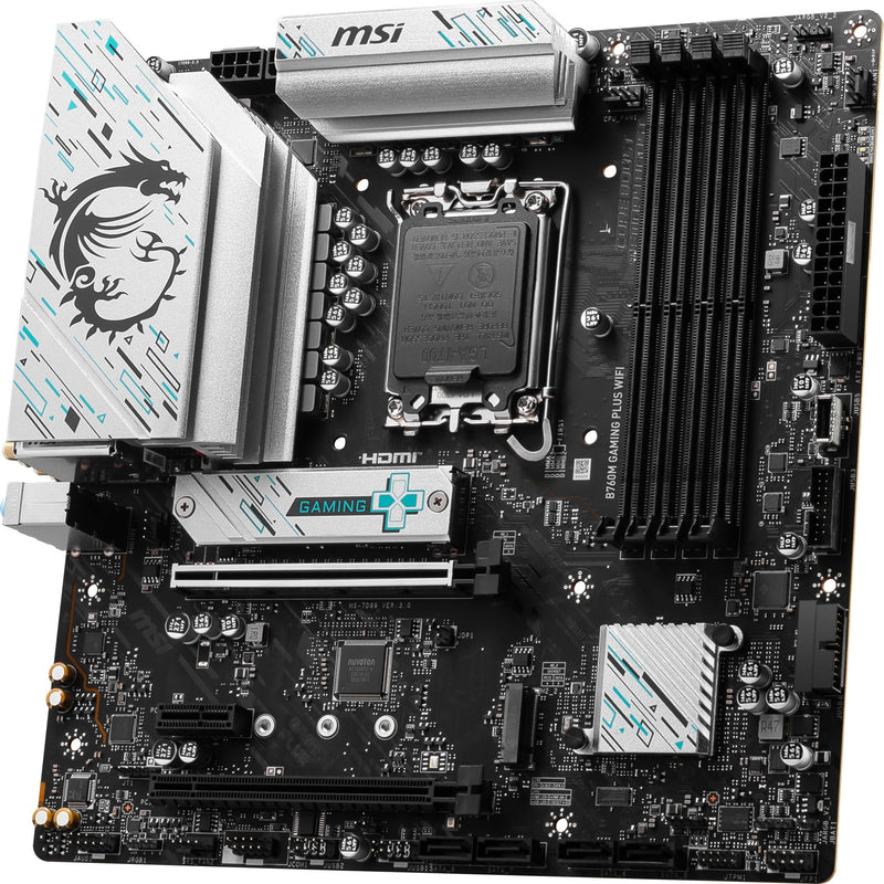 Load image into Gallery viewer, Msi b760m gaming plus wifi socket 1700 moederbord (zwart zilver, raid, 2.5 gb-lan, wi-fi 6e, bt, sound, µatx)
