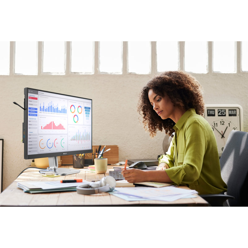 Cargue la imagen en el visor de la galería, Philips 27b2g5601 27 monitor (zilver zwart, hdmi, displayport, usb, lan, audio)
