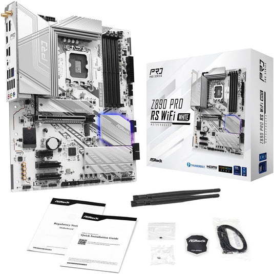 Asrock z890 pro rs wifi white socket 1851 moederbord (wit, raid, 2.5 gb-lan, wi-fi 6e, bt, sound, atx)