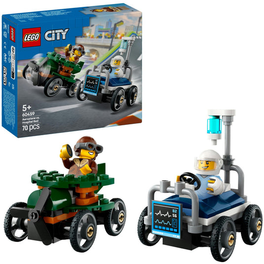 Lego city - raceautopakket: vliegtuig vs. ziekenhuisbed constructiespeelgoed (60459 | zeepkistenraceset)