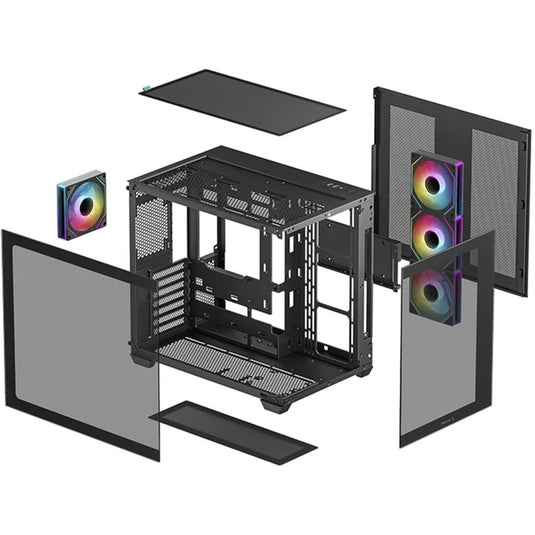 Deepcool cg530 4f midi tower behuizing (zwart | 2x usb-a | 1x usb-c | rgb | tempered glass)