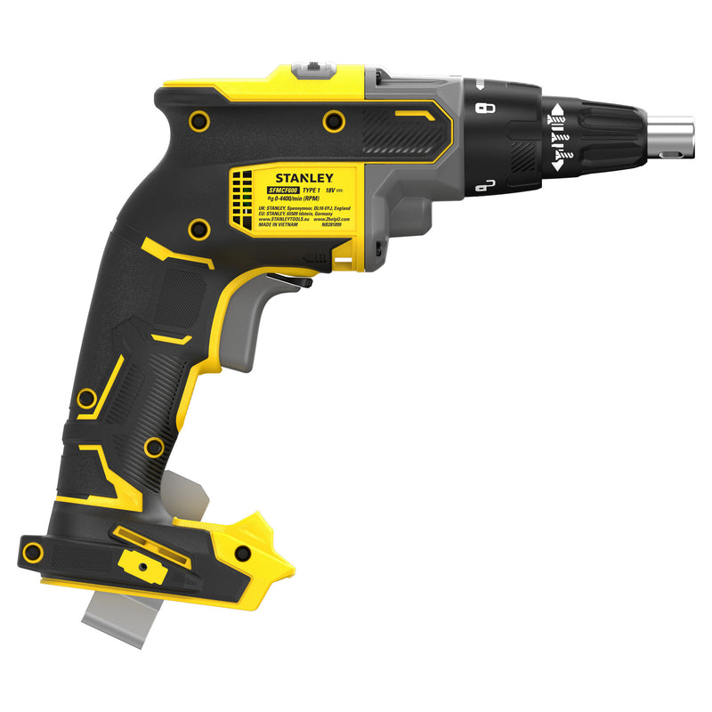 Load image into Gallery viewer, Stanley brushless 18v v20 gipsplaatschroevendraaier solo schroeftol (zwart geel, accu en oplader niet inbegrepen)
