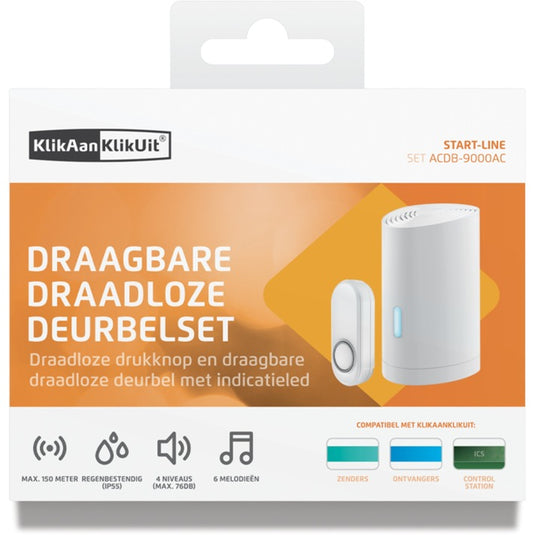 Klikaanklikuit acdb-9000ac mobiele draadloze deurbelset (wit)