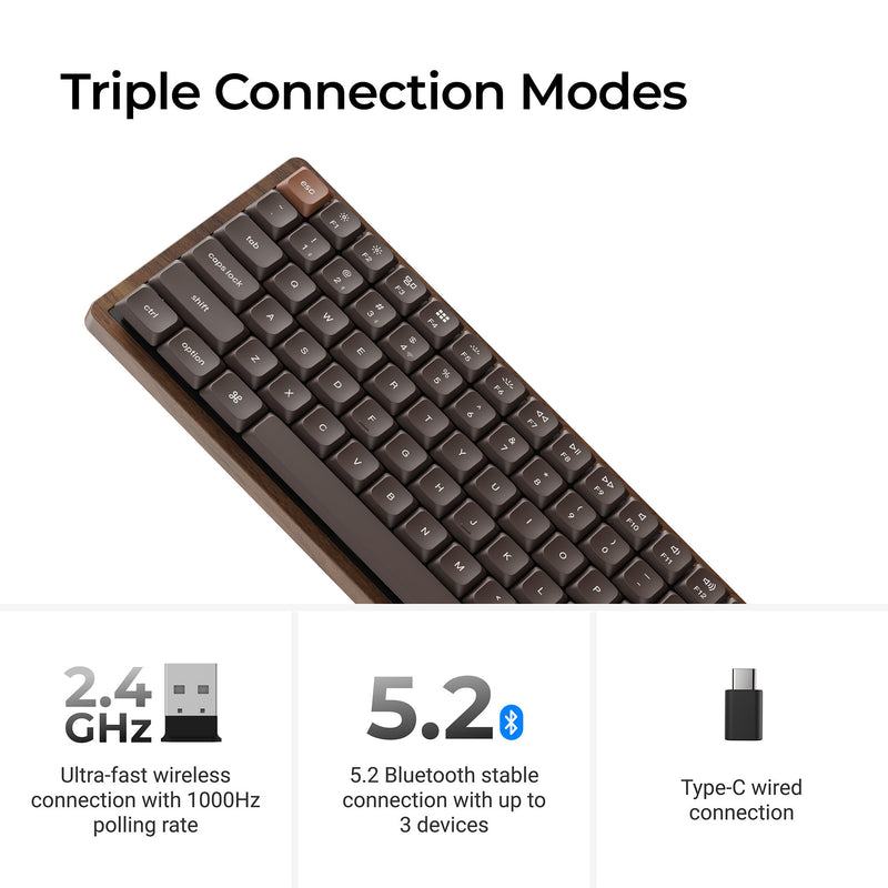 Afbeelding laden in galerijviewer, Keychron k3 max-h3w all-wood special edition rgb mechanisch toetsenbord (houtkleur, us lay-out (qwerty), milk pom brown, 75%, rgb leds, double-shot pbt, hot swap, 2.4ghz | bluetooth 5.1 | usb-c)

