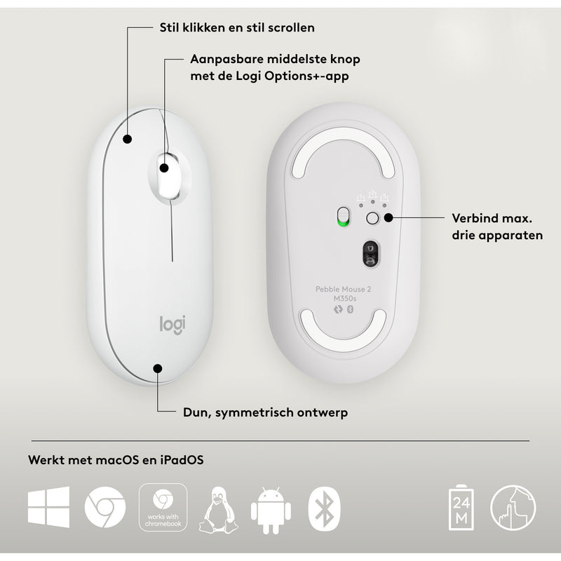 Afbeelding laden in galerijviewer, Logitech pebble mouse 2 m350s (wit)
