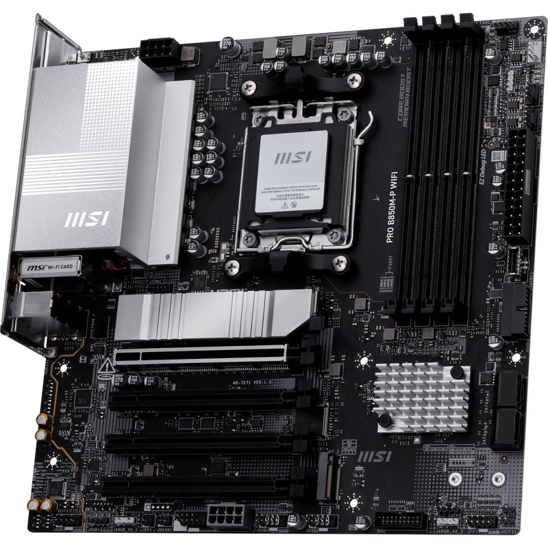 Load image into Gallery viewer, Msi pro b850m-p wifi socket am5 moederbord (zwart zilver, raid, 5gb-lan, wi-fi 7, bt, sound, µatx)
