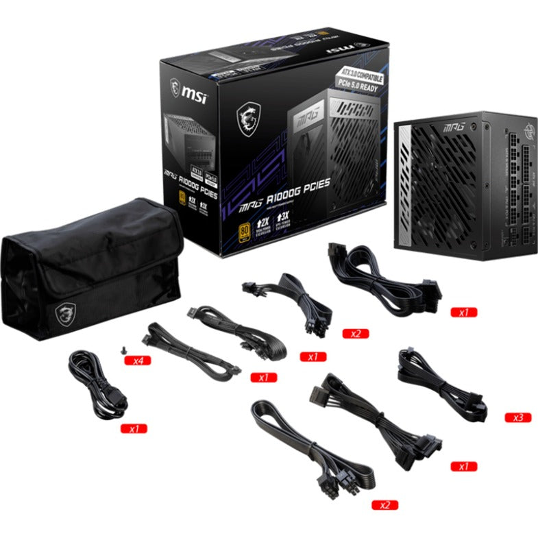 Load image into Gallery viewer, Msi mpg a1000g pcie5 modulaire 1000 watt voeding (zwart, 1x 12v-2x6, 6x pcie)
