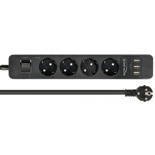Delock 4-weg stekkerdoos met usb-poorten stekkerdoos (zwart)