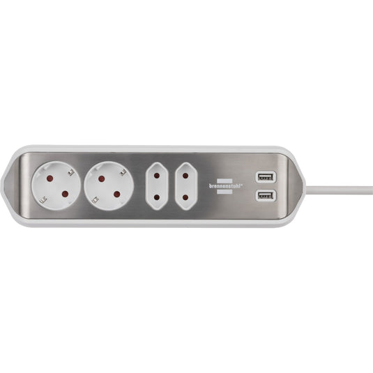 Brennenstuhl estilo hoekstekkerdoos 4-voudig stekkerdoos (wit roestvrij staal, 2x usb)